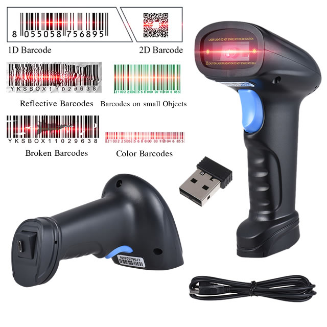 Wireless 1D/2D/QR Barcode Scanner Bar Code Reader with USB Receiver