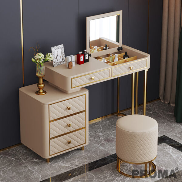 Luxury Full Leather Wooden Frame Nordic Dressing Table
