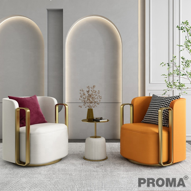 Armchair Modern Gold Stainless Steel Leather Art Sofa Leisure Chair