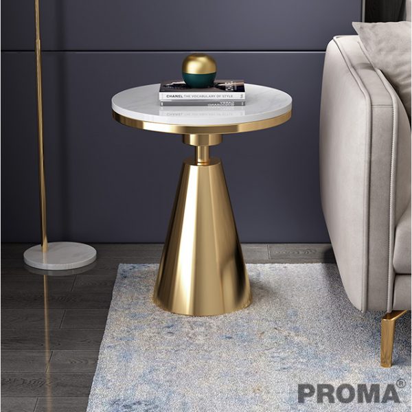 Stainless steel White Metal Round Marble Coffee Tables