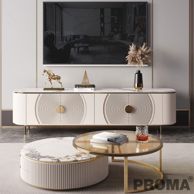 TV TABLE, CONSOLE TABLE AND CENTER TABLE SET ELEGANT NORDIC STYLE WITH LARGE STORAGE SPACE.