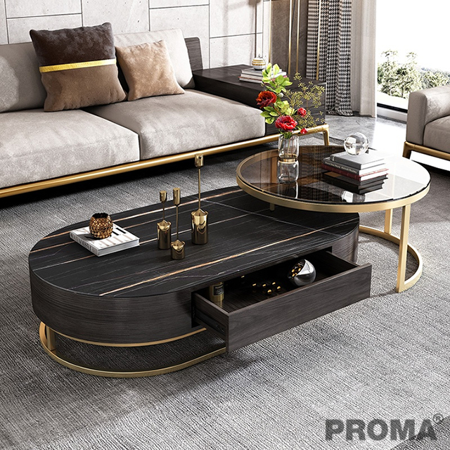 Luxury Modern Tea Table Black Oval Glass