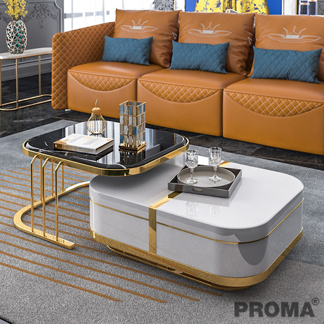 Cafe Nordic Luxury Black Gloss Stainless Steel Coffee Table