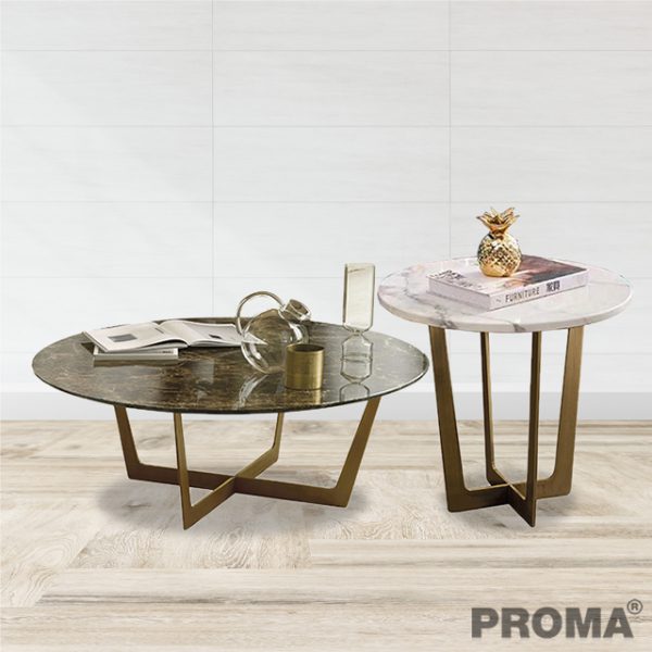 White Marble Stone Top Round Nesting With Chromed Metal Base
