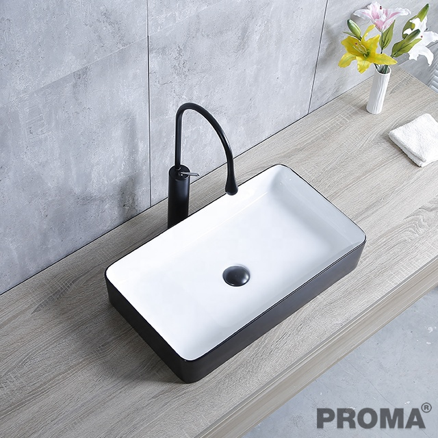 Bathroom Sink Ceramic Counter Top Wash Basin Black
