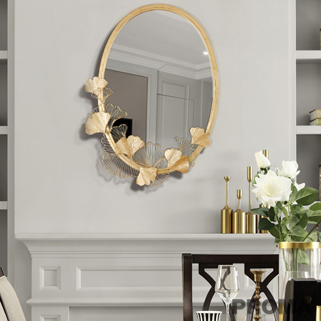 Handmade Ginkgo Leaf Wrought Iron Mirror