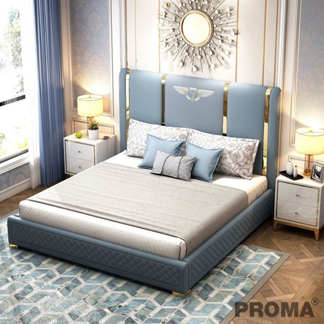 Luxurious Leather Metal Bed with Storage Compartment 
