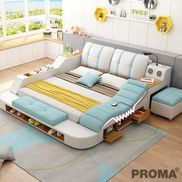 Bed Modern with USB Charing Wireless Speaker 