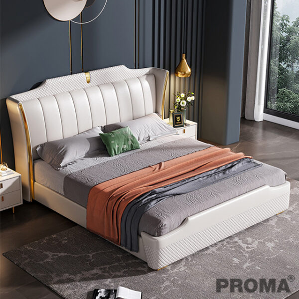 Solid Wood Leather Upholstery King Size Bedroom