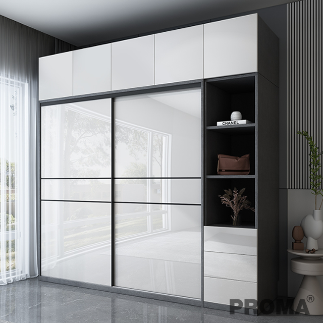 Solid Wood White Sliding Door Cabinet Large Wardrobe