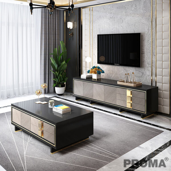 Coffee Table and TV Stand Set Stainless Steel Golden