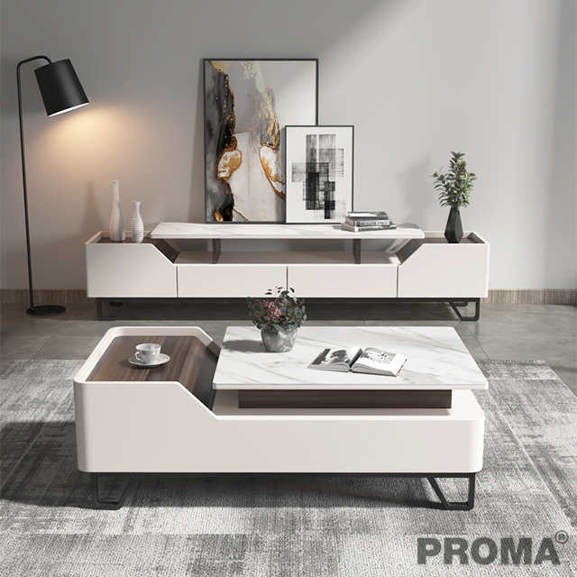 CABINET STORAGE LIFT TOP WOOD SINTERED STONE COFFEE TABLE