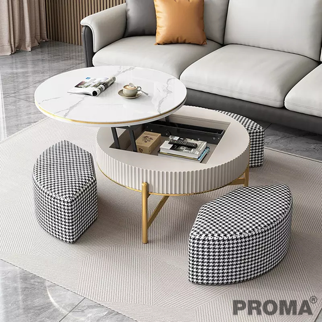 Legs Lift Round Coffee Table with Storage Space