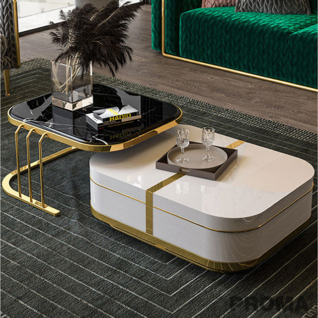 Cafe Nordic Luxury Black Gloss Stainless Steel Coffee Table