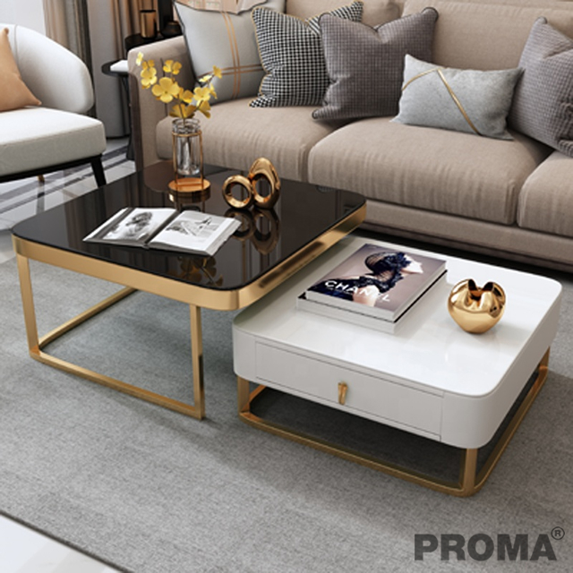 Stainless Steel Base Coffee Table with Storage Drawers