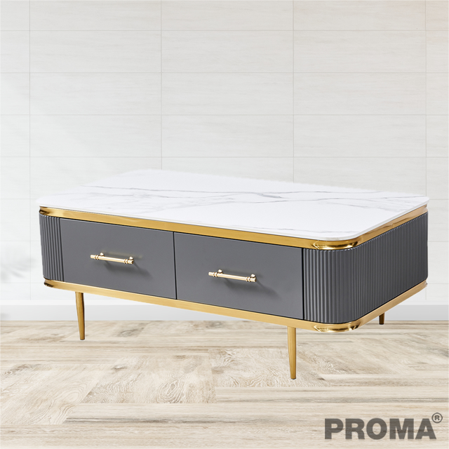 Luxury Living Room Coffee Table Gold Metal Legs Wooden