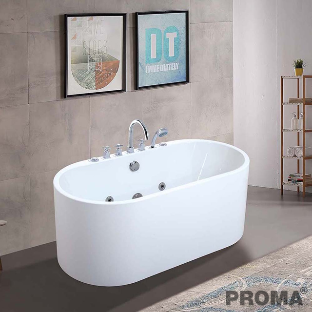 Acrylic White Oval Shape Massage Hydrotherapy Bathtub