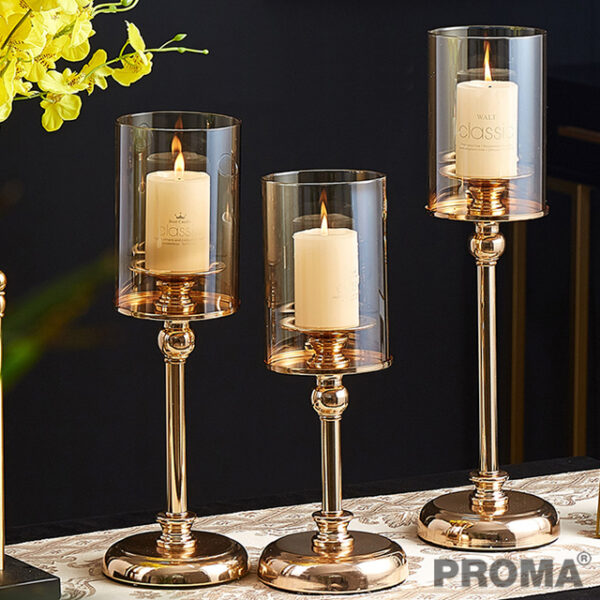  Metal Glass Gold Crystal Candlesticks
