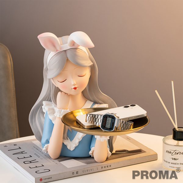 Resin storage tray creative rabbit ears girl