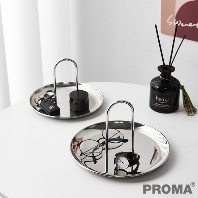 Round jewelry storage tray with handle stainless steel