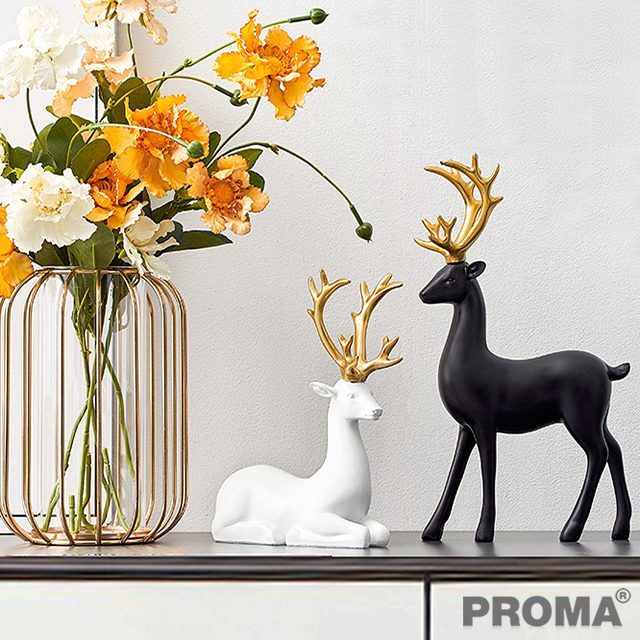 Resin Statue Black And White Horse Deer
